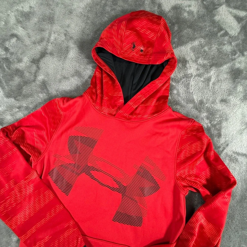 Under Armour Red ColdGear Hoodie Boys Large Loose Fit Athletic Hoodie - Picture 2 of 6